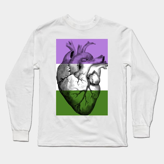 Genderqueer Pride Anatomic Heart Long Sleeve T-Shirt by incloudines